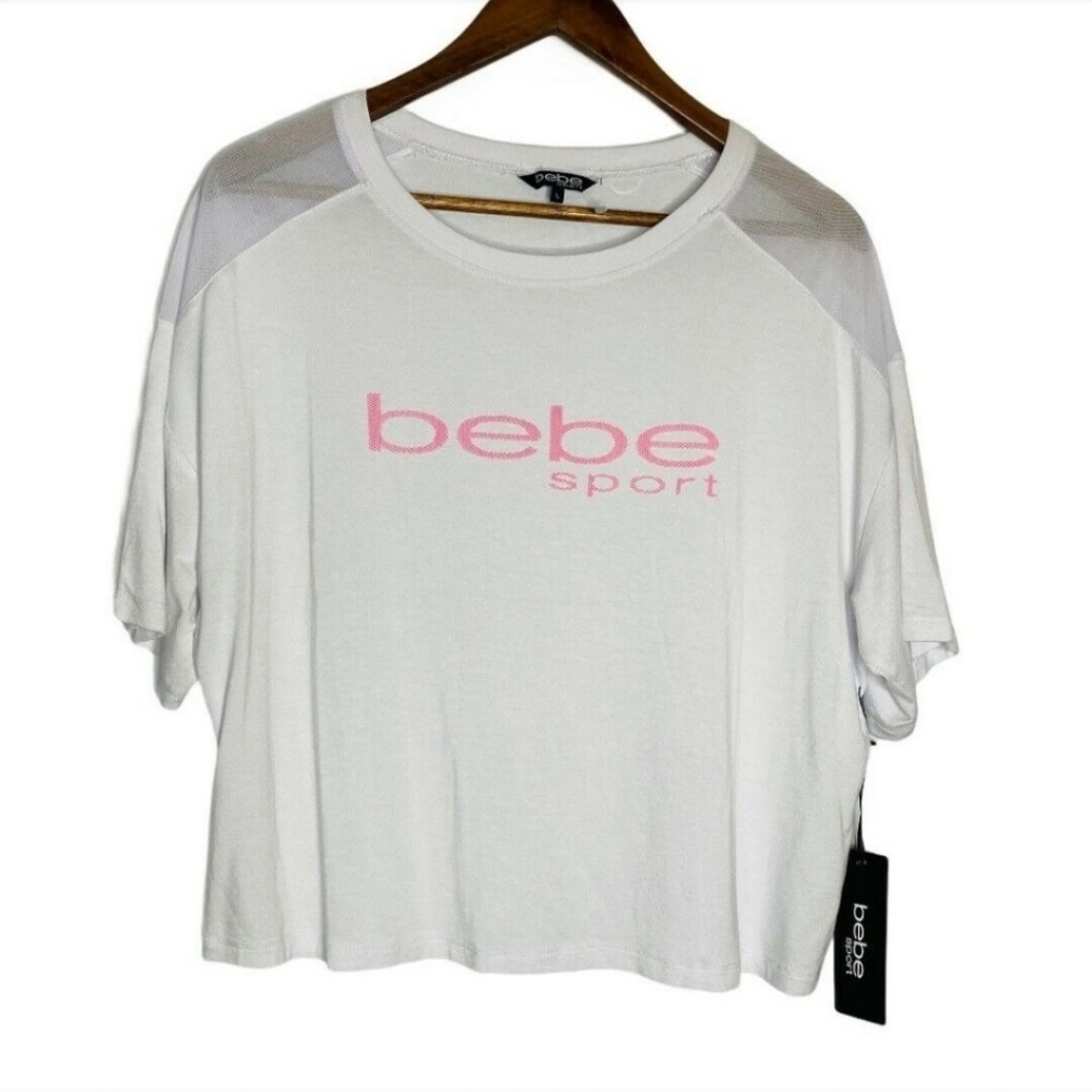 Bebe  logo white boxy athletic tee Euc